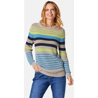 GOLDNER Kurzgröße: Ringelpullover in kiesel / limettengelb / pazifikblau / geringelt | Gr.: 23
