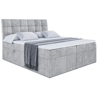 ALTDECOR Boxspringbett mit Matratze(20 cm hoch) und Topper(4 cm hoch), Polsterbett mit Kopfteil und Bettkasten - APO - 140x200 - H3/Hellgrau Samt