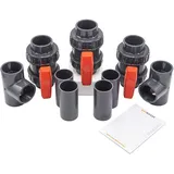 40 mm Pool Bypass Set für Wärmepumpen I Pool-Heizung und Solarheizung I Schwimmbadheizung I Bypass-Kit mit 9 Teilen inkl. 3 x Mega Marken-Kugelhahn I bm119