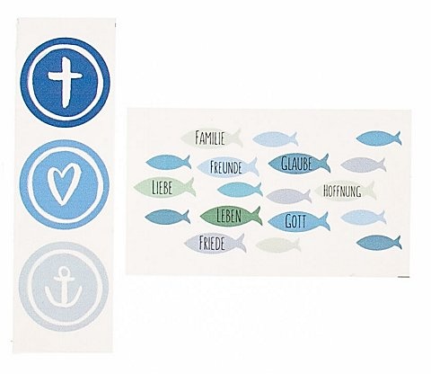 Wachsbilder "Fische und Symbole" blau