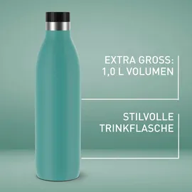 Emsa Isolierflasche EMSA "Trinkflasche Bludrop", blau (petrol), H:30cm, Edelstahl, Trinkflaschen, Isolierflasche, 1 Liter, auslaufsicher, 360-rundum-Trinköffnung, 40 h kalt, 20 h warm