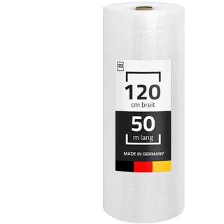 LOGIC PACK Luftpolsterfolie Rolle 50m x 120cm, 50my 2-lagig - Bubble Wrap Verpackungsmaterial für Umzug, Versand, Verpackung, Premium Starke Noppenfolie Polstermaterial 100% recycelbar LPF Rolle