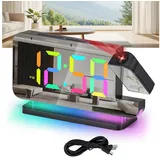REDOM Projektionswecker LED-Digitaluhr Projektionsuhr mit Snooze-Funktion USB-Nachttischuhr mit RGB-Zeitanzeige 360° Projektionsfunktion USB-betrieben ohne Akku schwarz
