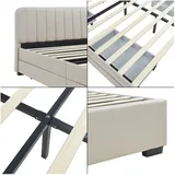 [en.casa] Polsterbett Nofrenna mit 4 Schubladen 160x200 cm Leinen Beige