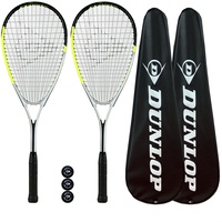 Dunlop Hyper Lite Pro Squashschläger, Doppelpack, inkl. Schutzhüllen und 3 Squashbälle, 2 Stück