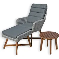 colourliving Balkon Loungemöbel Rattan Lounge-Set Sessel Hocker mit Auflagen Beistelltisch Farbe: grau - Grau