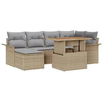 VidaXL 7-teilige Garten Essgruppe mit Kissen Beige Poly Rattan