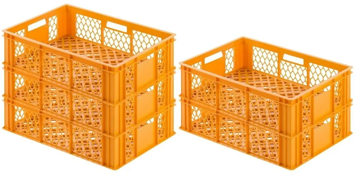 PROREGAL 5x Eurobehälter Bäcker- & Konditorenkasten | HxBxT 17,1x40x60 | 33 Liter | Gelb-Orange | Brötchenkiste, stapelbare Bäckerkiste