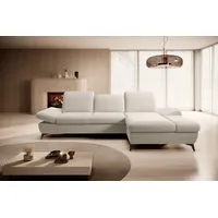 Goldstoff Ecksofa mit Schlaffunktion und Bettkasten - L-Form Sofa Beige/Grau, 1 Teile, Modernes Schlafsofa mit Sofakissen - Premium Couch Cord & L-Form beige