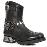 rackbone DJFOG Herren-Ritterstiefel, Biker-Stiefel, kurze Reitstiefel, mittelalterliche PU-Leder-Steampunk-Stiefel mit Totenkopf-Dekoration – Vintage-Stickerei, Western-Cowboy-Stiefel,Schwarz,44 EU - 44 EU