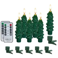 Yzzthumss Flammenlose LED-Stabkerzen Aus Grünem Wachs, 6 Stück, Weihnachtsbaumkerzen, Batteriebetrieben, LED-Fensterkerzen mit Fernbedienung und Timer