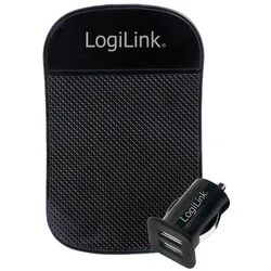 LogiLink Kfz Adapter 2x USB 10.5W + Antirutschmatte + Kabel USB-A Micro-B USB-C