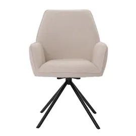 Mendler Esszimmerstuhl HWC-G67, Küchenstuhl Stuhl Armlehne, drehbar Auto-Position, Stoff/Textil Bouclé Öko-Tex MVG ~ creme