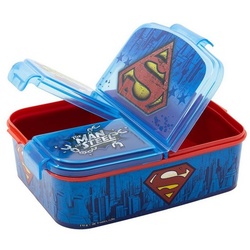 Superman Lunchbox Brotdose MAN OF STEEL, Vesperdose mit 3 Fächern, BPA-frei rot