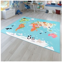 Kinderteppich Kinderteppich Spielteppich Für Kinderzimmer Weltkarte, TT Home, rund, Höhe: 4 mm grün rund - Ø 200 cm x 4 mm