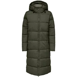 Only Steppmantel "ONLMONTANA LONG PUFFER JACKET NOOS OTW", Damen, Gr. XS, grün (forest night), Steppware, Obermaterial: 100% Polyester, leicht glänzend, unifarben, regular fit ca. Mitte Wade, Mäntel Steppmantel