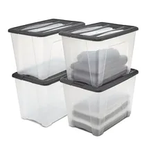 Iris Ohyama Aufbewahrungsboxen mit Deckel, 60L, 4er-Set, Schwarz, Sicherer Verschluss, Stapelbar, Griffe, für Schlafzimmer, Schrank, Büro, Organisation, BPA-freies Plastik, Ordnungsboxen, NTB-60