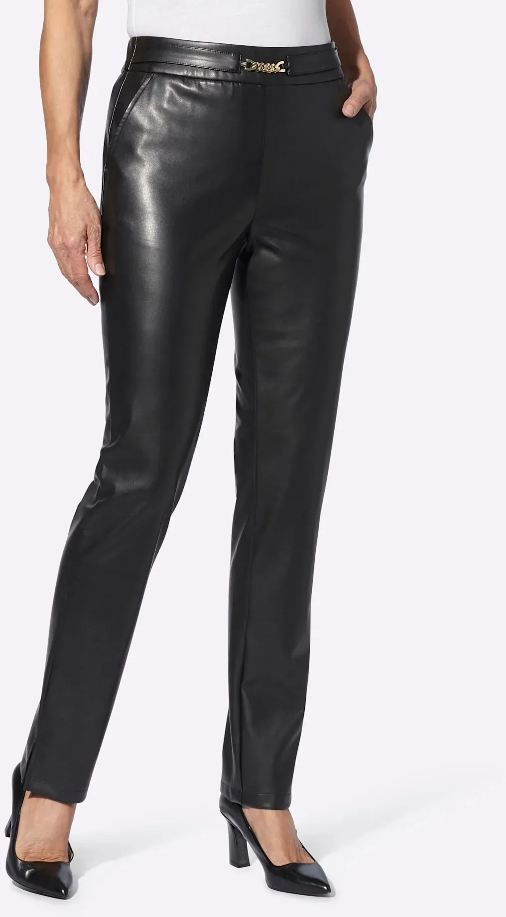 Lederimitathose LADY, Damen, Gr. 54, Normalgrößen, schwarz, 100% Polyester, unifarben, Hosen