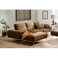 W.SCHILLIG Ecksofa run, Designsofa, bequem, L-Form, mit elegantem Holzsockel, Füße in Chrom glänzend, Breite 299 cm braun