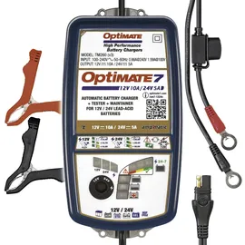 TecMate Optimate 7 12V/24V, TM260, 8-stufiges gekapseltes batterieschonendes 12V 10A / 24V 5A Lade- & Wartungsgerät, Blau