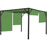 Mendler Pergola Baia, Garten Pavillon Terrassenüberdachung, stabiles 6cm-Stahl-Gestell + Schiebedach grün - 3x4m