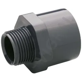 Plimat 20 mm PVC Klebe Fitting Übergangsnippel Pvc-u 20/25 mm x 1/2 Zoll Klebemuffe/klebestutzen X Außengewinde 10 Bar, Grau