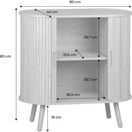 sweeek - Sideboard mit Schiebetüren und Regal, gerillter Holzoptik B 80cm