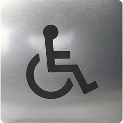 WC Symbole quadratisch selbstklebend - edelstahlfarbig , Rollstuhl