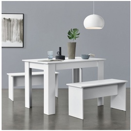 [en.casa]® Tisch- und Bank Set Hokksund 110x70 cm mit 2 Bänken Weiß