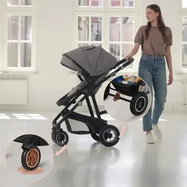 lionelo Bianka Kinderwagen, Autotransporter, Autositz, klappbar, Travel System Rückenlehne, Räder Polsterung, Verdeck XXL-Grau - Grau