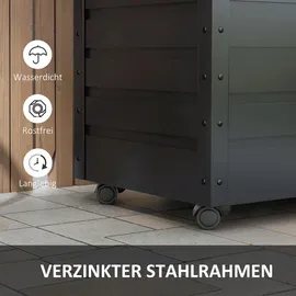 Outsunny Gartenbox, Aufbewahrungsbox mit Rollen, Aufbewahrungskiste mit Schloss, Griff, Gartentruhe für Balkon, Terrasse 100 x 62 x 65 cm, Dunkelgrau