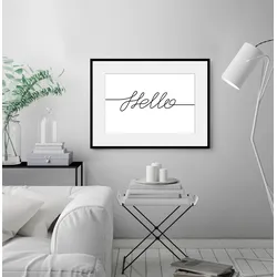 Bild QUEENCE "Hello", weiß (farbe rahmen: schwarz, farbe bild(er): weiß), B:40cm H:30cm, Acrylglas, Papier, Holz, Bilder, HD Premium Poster-Druck inkl. Holzrahmen