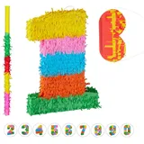 relaxdays Papierdekoration 3-teiliges Pinata Set Zahl 1 gelb|grün|rot