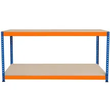 MONSTER SHOP S-rax 2-stufige Werkbank 180cm x 60cm x 90cm 300kg/regal & 6 verstärkte Stützbalken Werkstatttisch Arbeitstisch Stahl, Spanplatte & Gummifüße [schraubenlos & Verstellbare Regalanordnung]