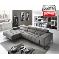 polsterpower Ecksofa - granit - motorische Vorziehfunktion - Canape links Sofa