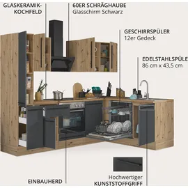 kochstation Winkelküche Florida L-Form 250 cm schwarz
