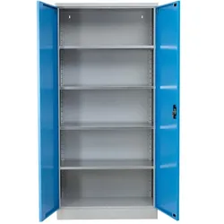 PROREGAL Stahlschrank BEE mit 8 lackierten Fachböden | HxBxT 195x92x50cm | Grau-Lichtbau | Werkstattschrank Werkzeugschrank Aktenschrank