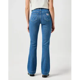 Wrangler Bootcut-Jeans "Flare", Damen, Gr. 31, Länge 30, blau (raven), Denim/Jeans, Obermaterial: 80% Baumwolle, 18% Polyester, 2% Elasthan, unifarben, ausgestellt lang, Jeans, im Retro-Design mit ausgestelltem Bein