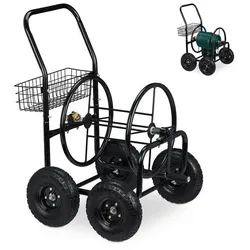 relaxdays Schlauchwagen Metall 4 Räder schwarz silber