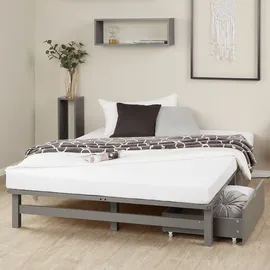 Homestyle4u Holzbett 140 x 200 cm Grau