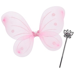 relaxdays Feen-Kostüm Feenflügel mit Zauberstab, Pink rosa|silberfarben|weiß