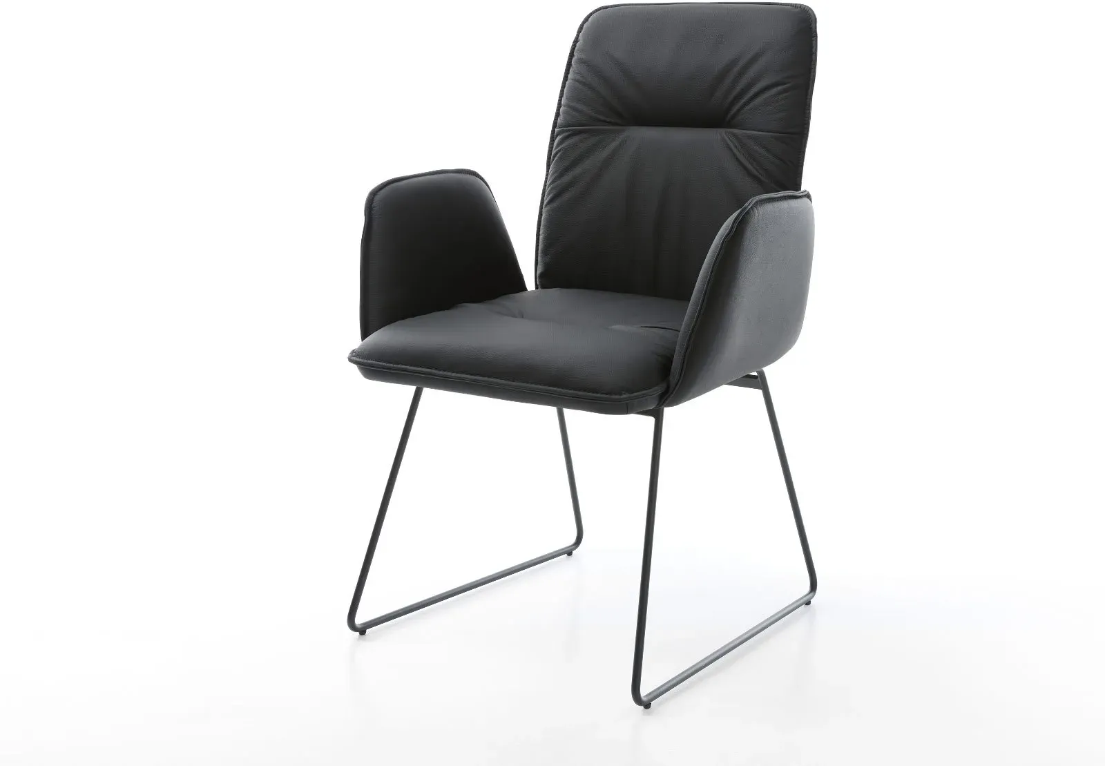 Esszimmerstuhl Vinja-Flex Echt-Leder Schwarz Kufengestell Schwarz