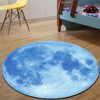 Highdi Teppich Rund Modern rutschfest Waschbar Schlafzimmer Teppiche, Innenbereich Planet Drucken Runder Teppich fürs Wohnzimmer Flur, Kinderzimmer, Büro (100cm,Blau)