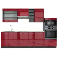 Vicco Küchenzeile Fame-Line 280 cm Bordeaux Hochglanz/Anthrazit
