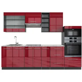 Vicco Küchenzeile Fame-Line 280 cm Bordeaux Hochglanz/Anthrazit