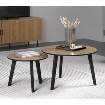 trendteam smart living - Ronin - Couchtisch - Eiche/Schwarz lackiert - 2er Couchtisch-Set rund - (BxHxT) 50 x 39 x 50/70 x 45 x 70 cm - 2 Satztische - Füße aus Massivholz