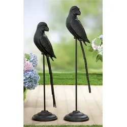 Tierfigur GILDE "Skulptur "Parrot"", schwarz, B:21cm H:85cm T:21cm, Aluminium, Dekofiguren