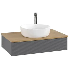 Villeroy & Boch Antao Waschbeckenunterschrank L08_5, 800x190x500mm mit Beleuchtung, 1 Auszug, 800 x 190 x 500 mm, Front mit Struktur, Anthracite Matt Lacquer Honey Oak