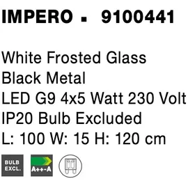 Nova Luce Impero 4-flg. G9 60 cm schwarz, weiß