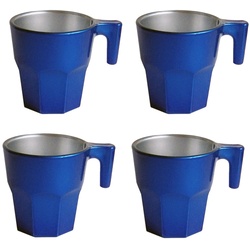 Tasse 4x KAFFEETASSE mit Henkel Casablanca Metallic Glas 50 (Blau-Metallic), Kaffeebecher Tee Tasse Becher blau